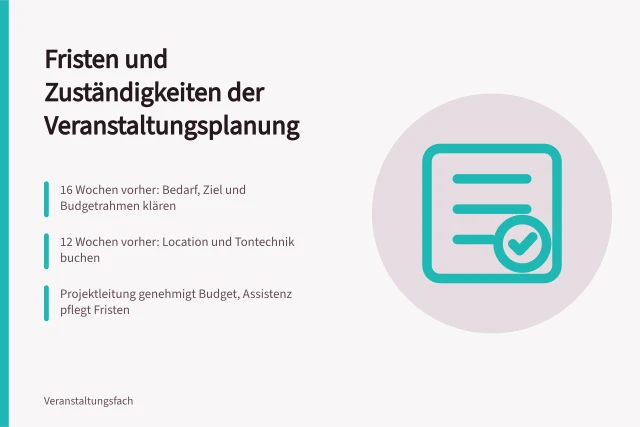 Checkliste mit Fristen und Zuständigkeiten für die Veranstaltungsplanung. Checkliste für die Veranstaltungsplanung: Fristen und Zuständigkeiten