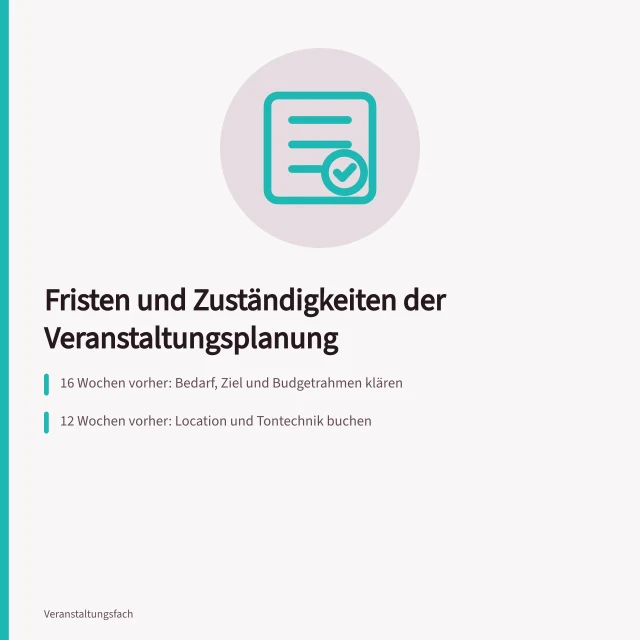 Checkliste mit Fristen und Zuständigkeiten für die Veranstaltungsplanung. Checkliste für die Veranstaltungsplanung: Fristen und Zuständigkeiten
