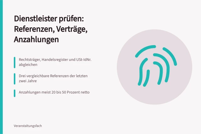 Checkliste zur Prüfung von Veranstaltungsdienstleistern mit Vertrag und Referenzen. Veranstaltungsdienstleister prüfen: Checkliste für Referenzen und Verträge