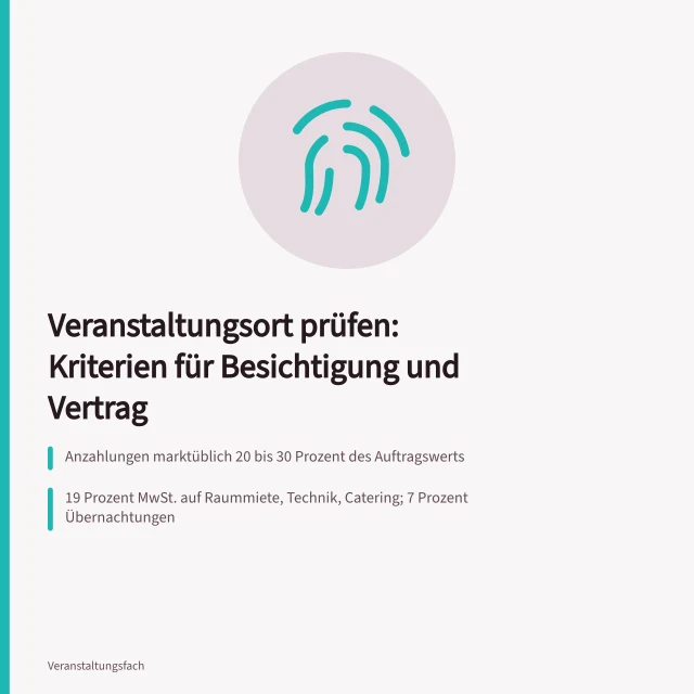 Prüfliste für Veranstaltungsort mit Vertragskriterien und Besichtigungsschritten. Veranstaltungsort prüfen: Kriterien für Besichtigung und Vertrag